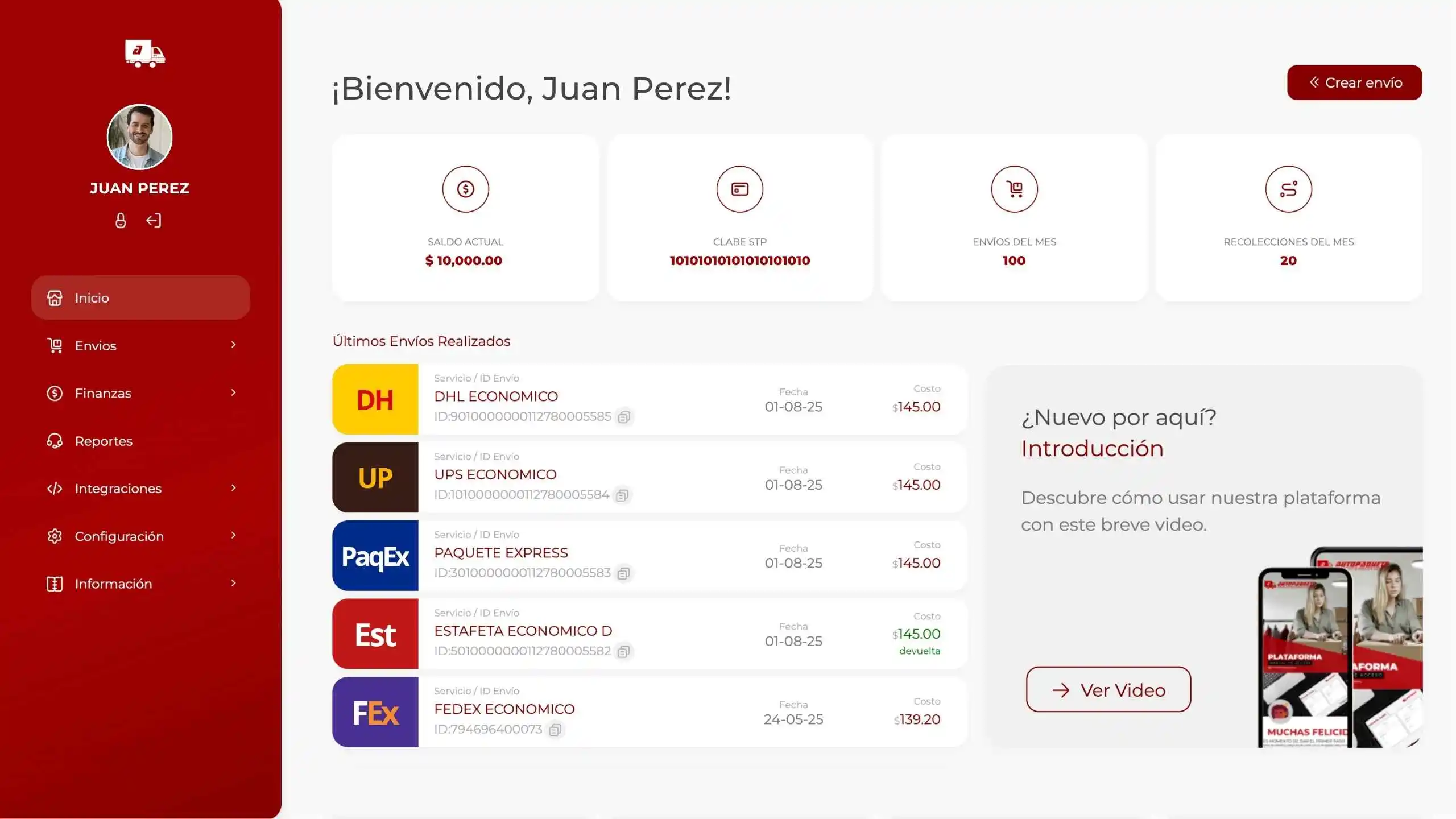Dashboard de Autopaquete – Panel de gestión de envíos