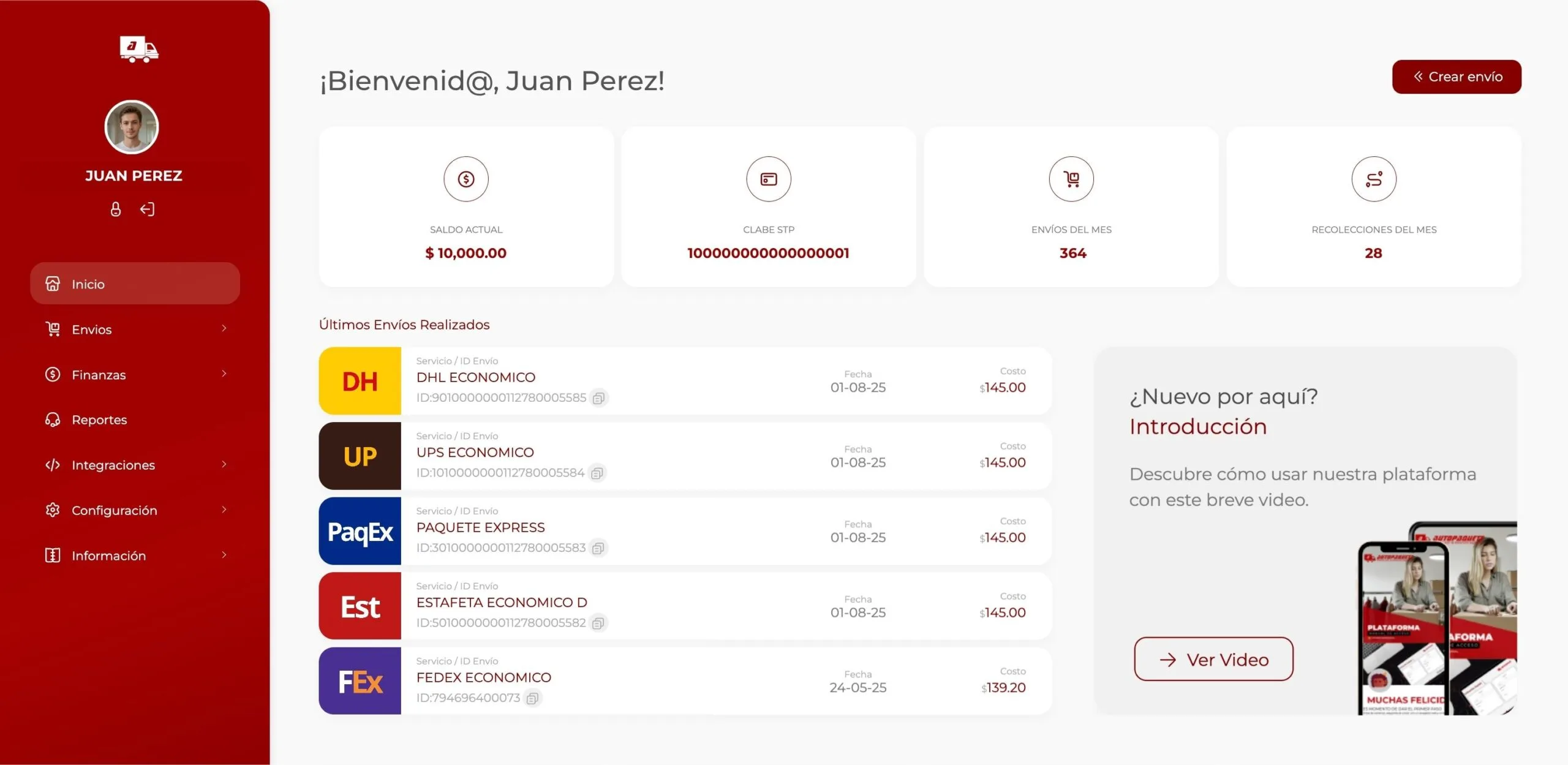 Dashboard de Autopaquete - Panel de gestión de envíos
